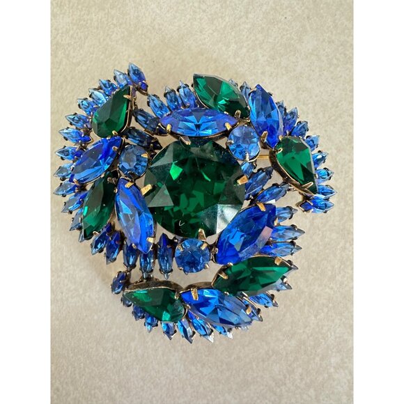 Original by Robert Jewelry - Original by Robert vintage gold tone blue emerald green rhinestones brooch pin